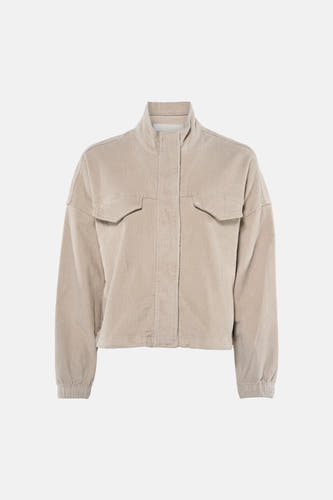 Veste courte de couleur écru d'ONLY®, à manches longues et à texture velours côtelé, vue de dos.