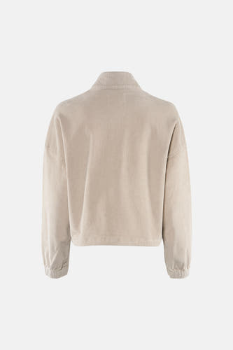 Ecru kleurige korte jas van ONLY®, met lange mouwen en een corduroy textuur, gezien van achteren.
