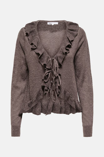 Bruin vest van ONLY met ruches en strikdetail aan de voorkant.