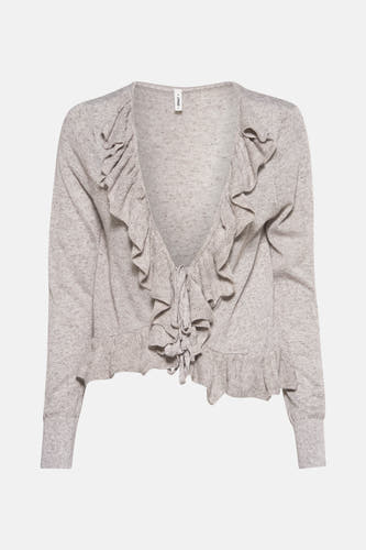 Grijze cardigan van ONLY, met ruches en een knoopdetail.
