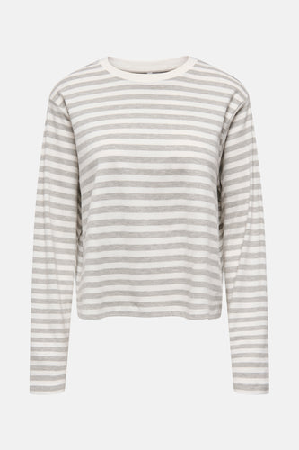 Grijs T-shirt met lange mouwen van ONLY, met een gestreept patroon.