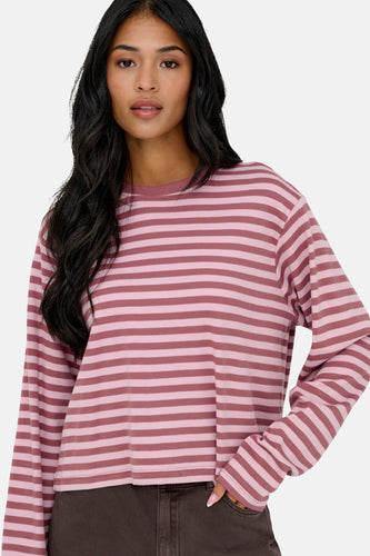 Roze T-shirt met lange mouwen van ONLY®, met gestreept patroon en lange mouwen.
