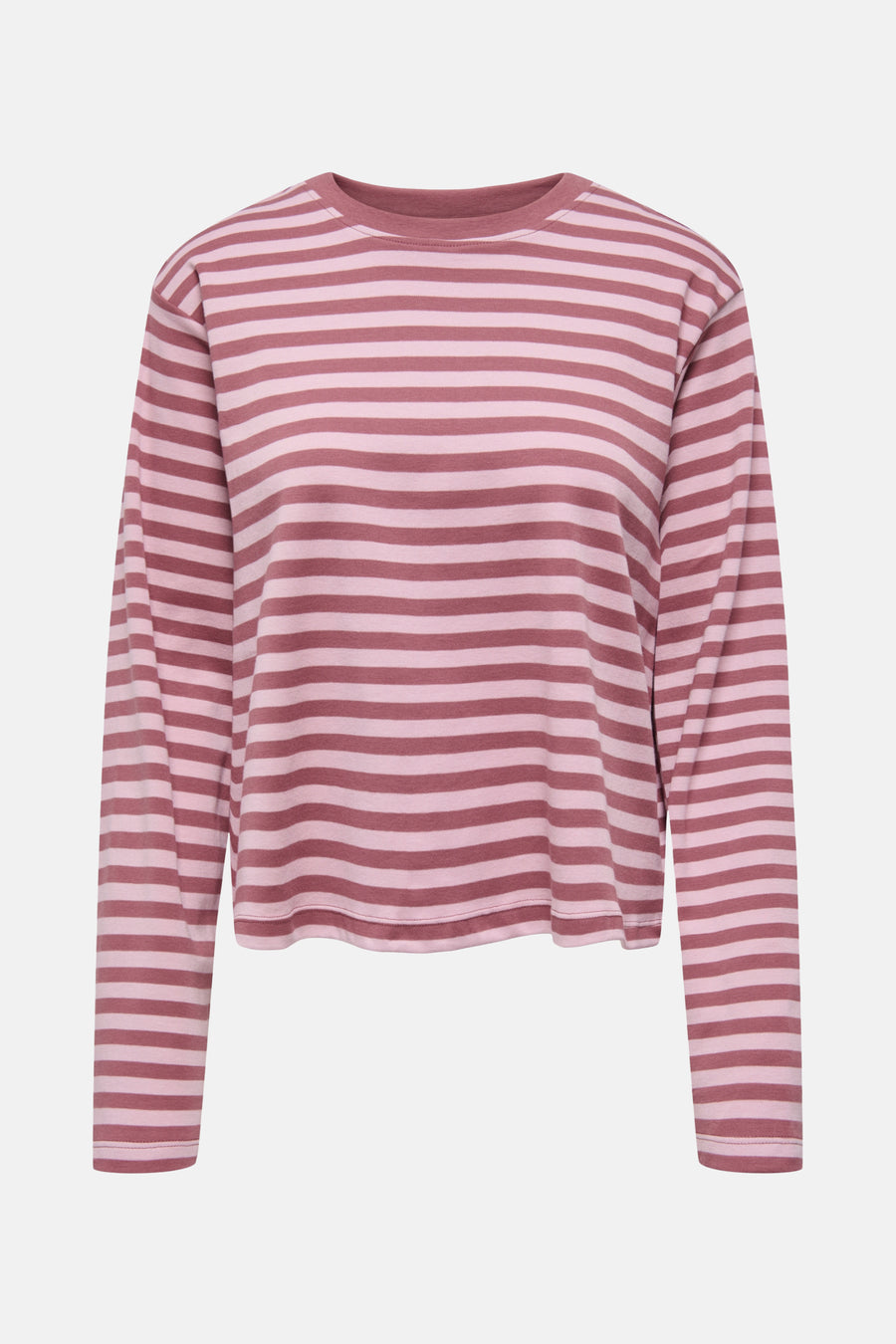 Roze T-shirt met lange mouwen van ONLY, met een gestreept patroon in roze tinten.
