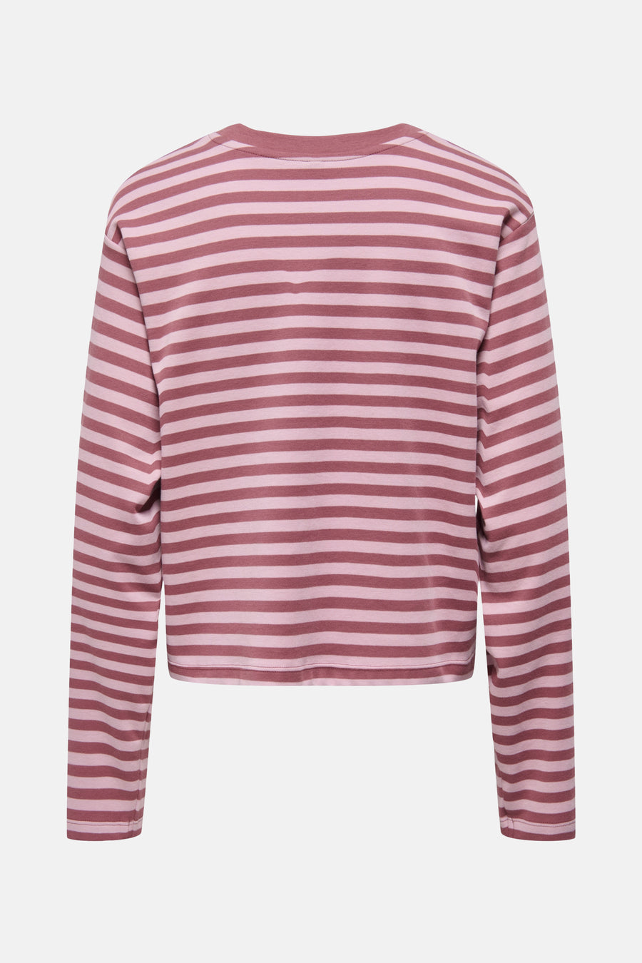 Roze T-shirt met lange mouwen van ONLY, met een gestreept patroon in verschillende tinten roze.