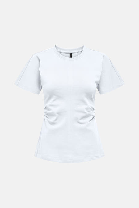 Witte top met korte mouwen van ONLY, met plooien aan de zijkanten.
