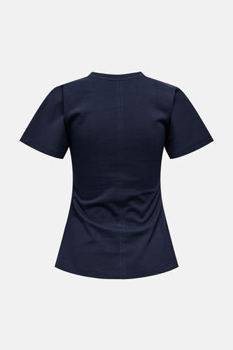 T-shirt bleu à manches courtes d'ONLY, vue arrière, avec une fine rayure verticale.