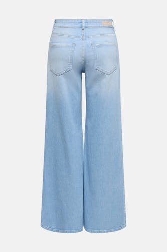 Lichtblauwe denim flared jeans van ONLY, met achterzakken en wijde pijpen.
