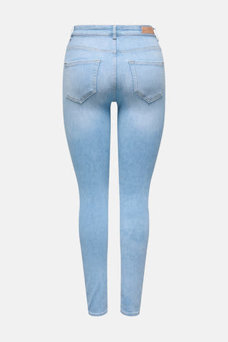 Lichtblauwe skinny jeans van ONLY, met achterzakken en een leren label op de tailleband.