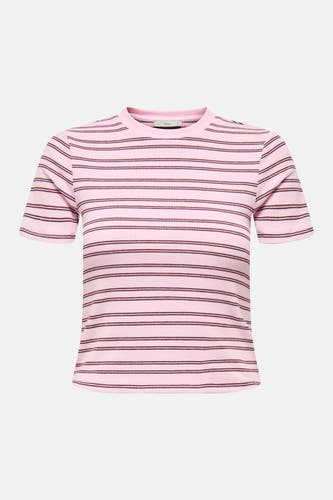 T-shirt rose à manches courtes de ONLY, avec des côtes et des rayures horizontales marron.