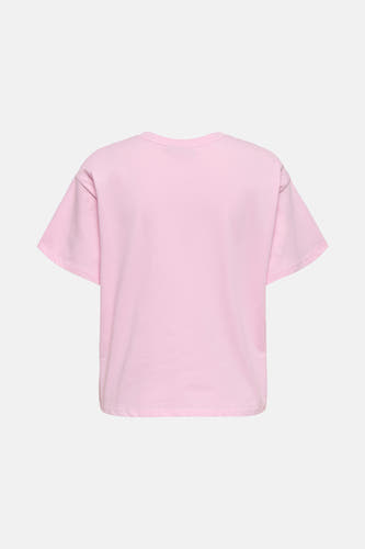 Roze T-shirt met korte mouwen van ONLY, effen stof en een eenvoudige ronde hals.