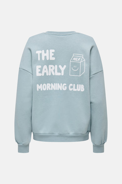 Blauwe sweater van ONLY met ronde hals, voorzien van een print op de rug.