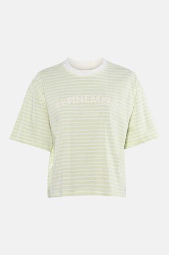 T-shirt vert à manches courtes de JDY, avec un motif rayé et un col rond blanc.