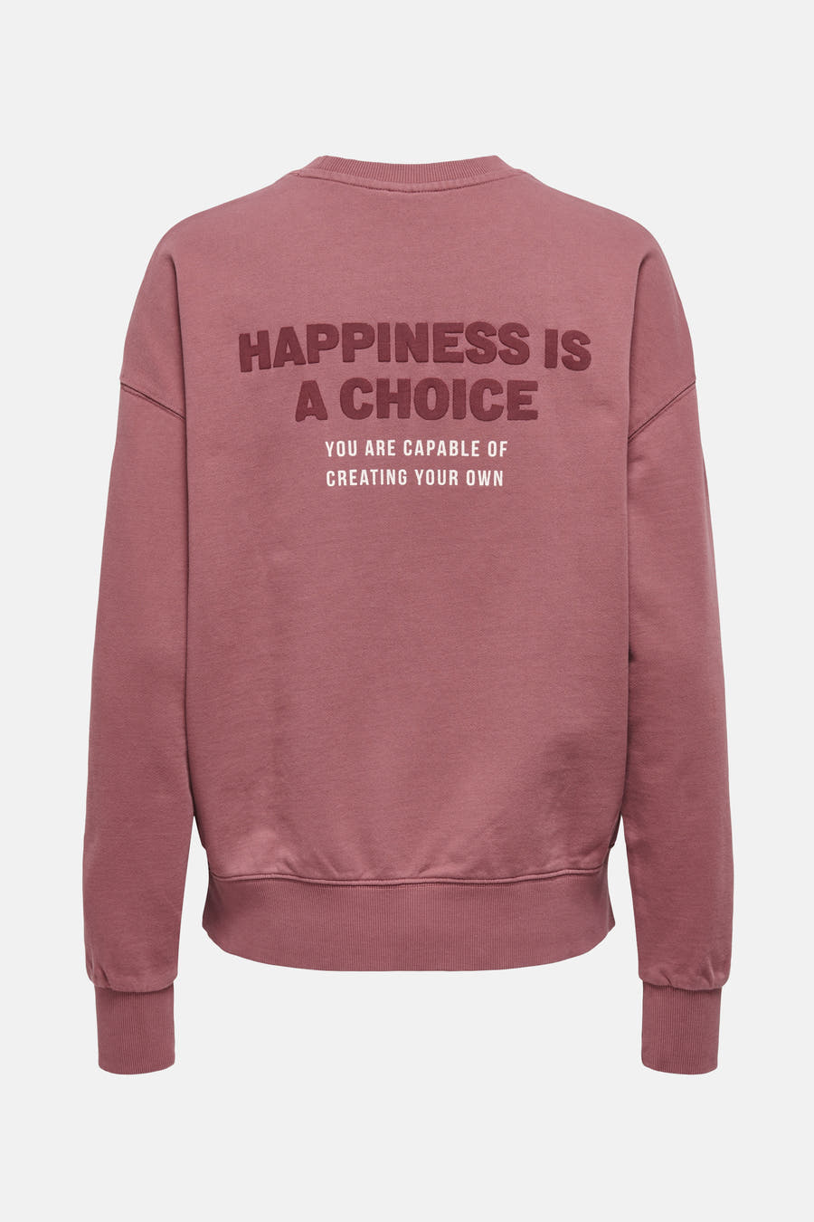 Roze sweater van ONLY® met tekstprint op de rug.