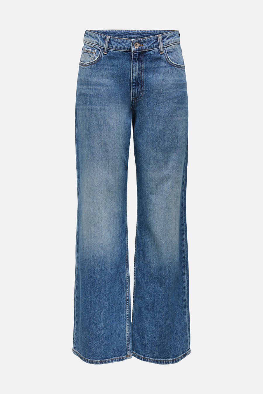 Mid blue wide-leg jeans van JDY met verbleekt denim, klassieke vijfzakken en rechte pasvorm, front view