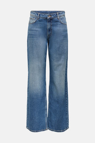 Jeans coupe large en denim bleu moyen de JDY avec délavage léger et poches classiques, posées à plat.