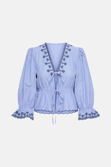 JDYSAVANNAH L/S EMB TIE TOP WVN EXP