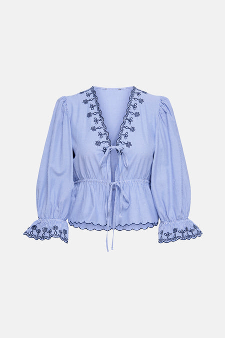 JDYSAVANNAH L/S EMB TIE TOP WVN EXP