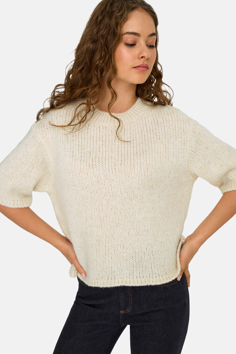 Pull met ronde hals - ecru - JDY