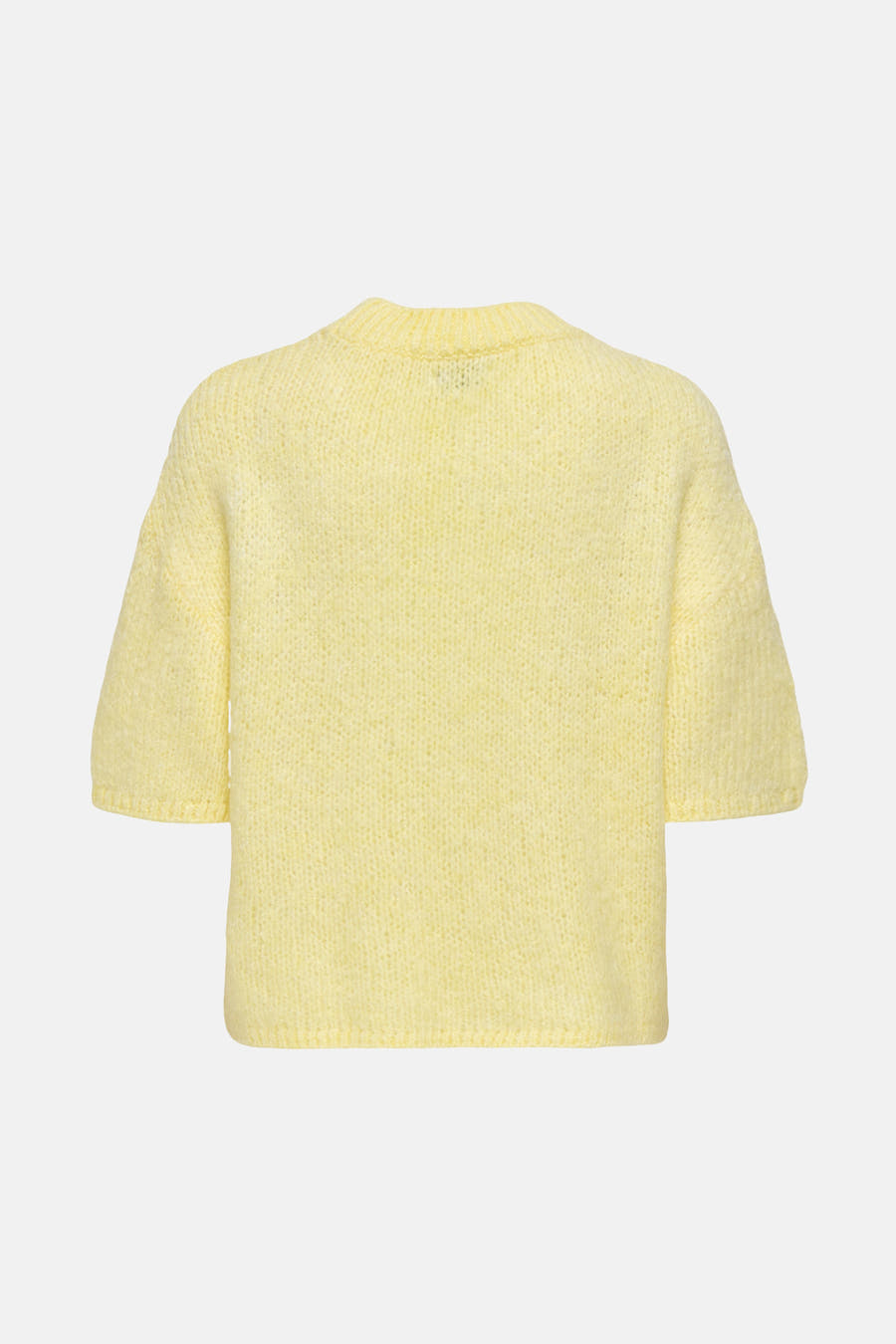 Gele trui met ronde hals van JDY, met korte mouwen en een gebreide textuur.
