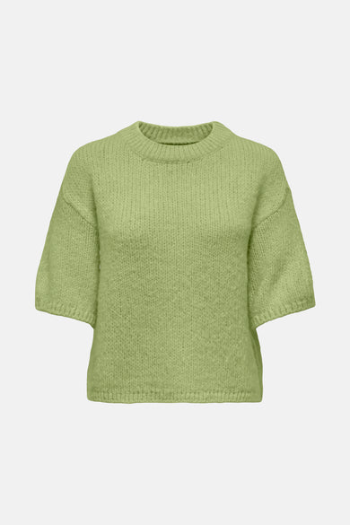 Groene trui met ronde hals van JDY, met korte mouwen en een gebreide textuur.