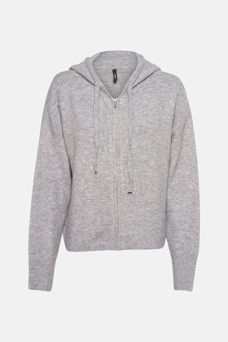 Grijs vest van ONLY, met capuchon en ritssluiting.
