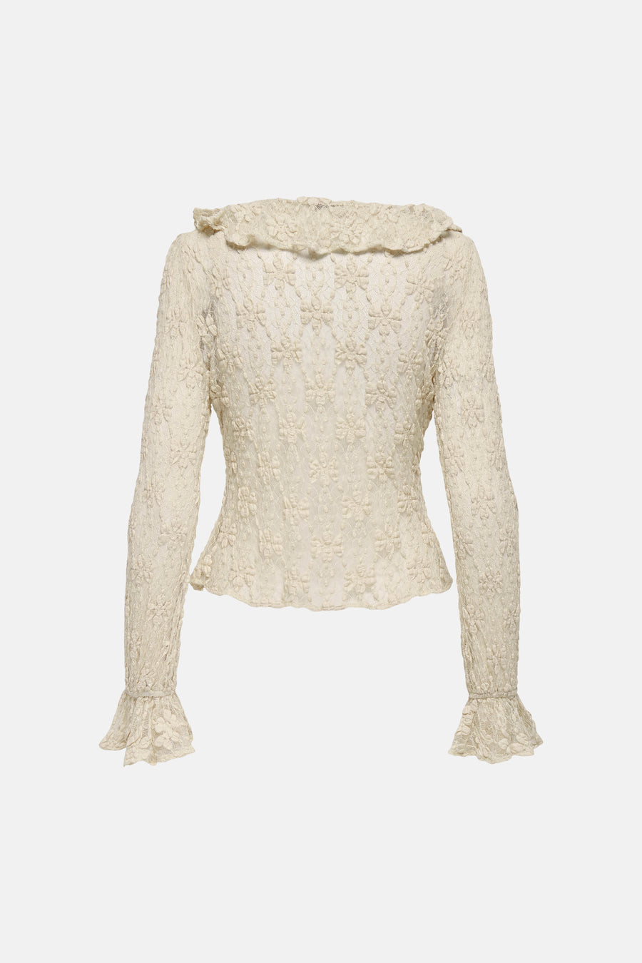 Blouse écru de ONLY à manches longues, entièrement ornée d'un motif floral et de détails à volants.