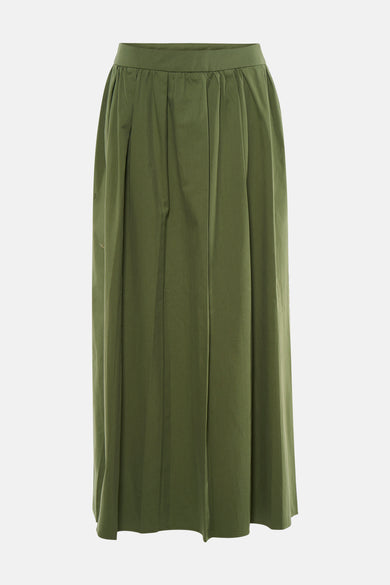 Groene rok van ONLY met plooien en een effen dessin.
