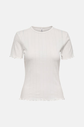 T-shirt blanc à manches courtes ONLY, avec des côtes verticales et un ourlet ondulé.