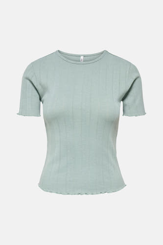 Groen T-shirt met korte mouwen van ONLY, met ribbels en een golvende zoom.