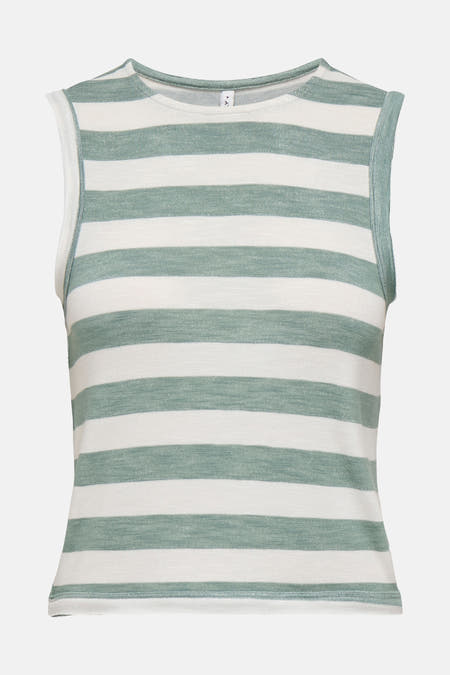 Groene top zonder mouwen van ONLY met witte strepen.

