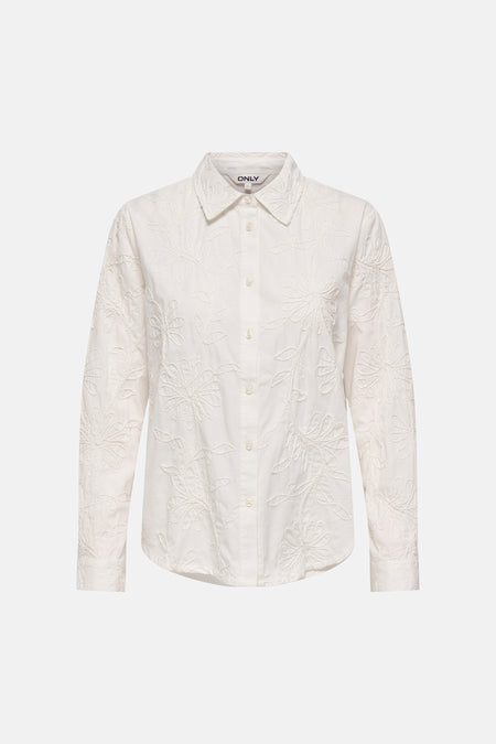 Ecru blouse van ONLY met bloemenborduursel over het gehele kledingstuk.