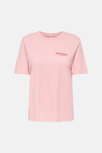 T-shirt rose à manches courtes de ONLY, avec un petit imprimé texte sur la poitrine.