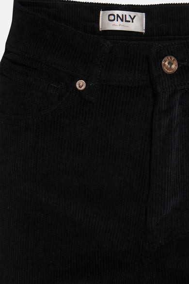 Zwarte broek van corduroy van ONLY, met merklabel en knopen in metaalkleur.