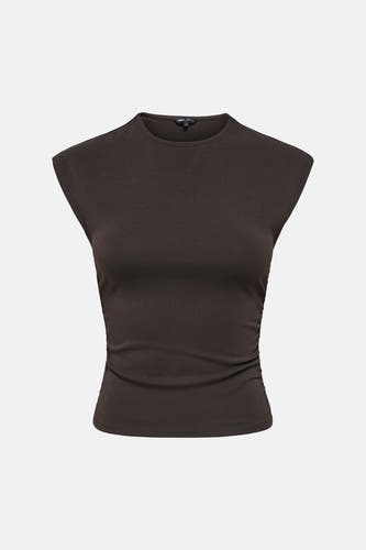 T-shirt marron ONLY® à manches courtes, col rond et côtés froncés.