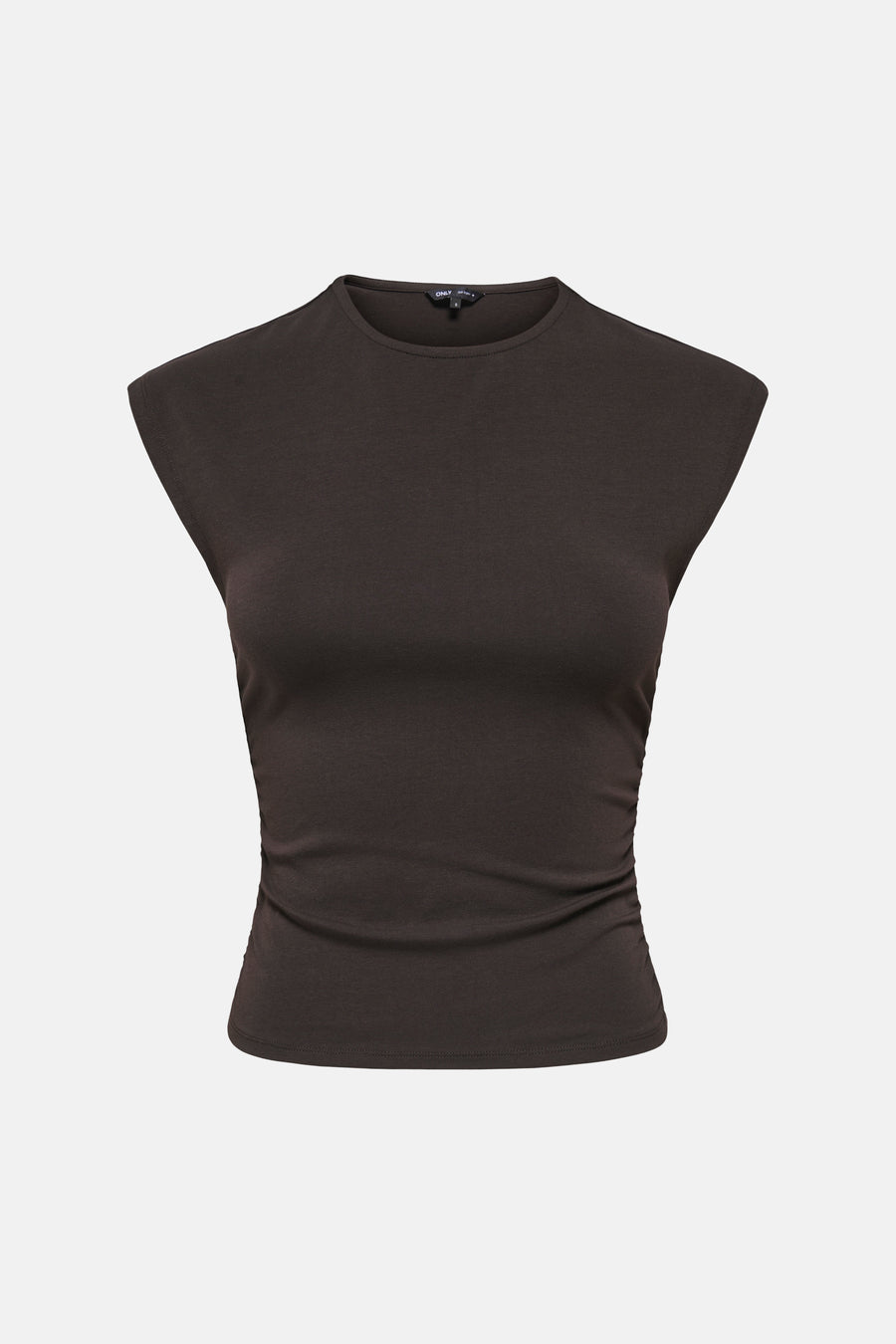 T-shirt marron ONLY® à manches courtes, col rond et côtés froncés.