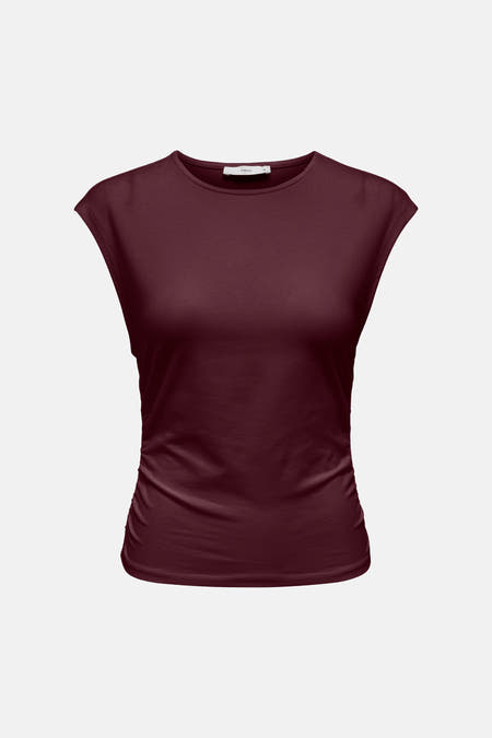 Bordeaux korte mouwen t-shirt van ONLY® met ronde hals en gladde stof, front view