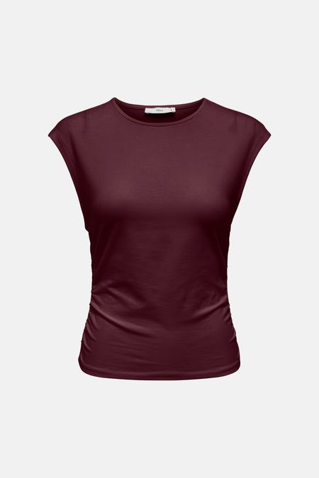 Bordeaux korte mouwen t-shirt van ONLY® met ronde hals en gladde stof, front view