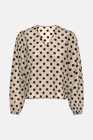 Blouse dorée à longues manches de ONLY®, avec des taches noires.