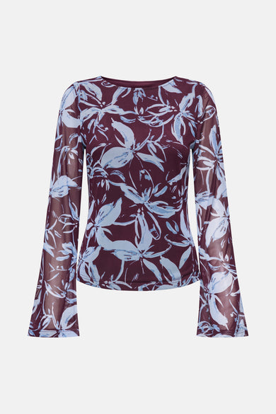 T-shirt rouge à manches longues de ONLY®, avec une impression de fleurs bleues.
