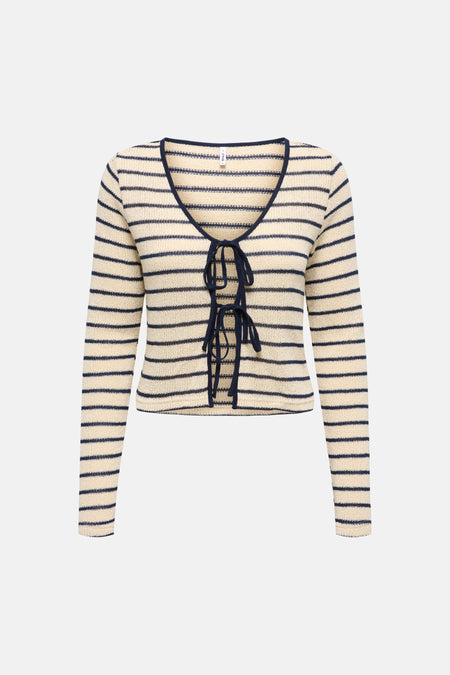 Gilet multicolore ONLY à manches longues et à motif rayé.