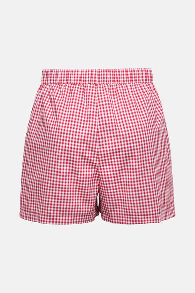 Short rouge ONLY®, avec un motif à carreaux en rouge et blanc, vu de l'arrière.