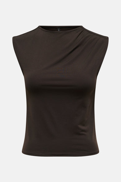 Bruine top zonder mouwen van ONLY, met gedrapeerd detail aan de voorkant.