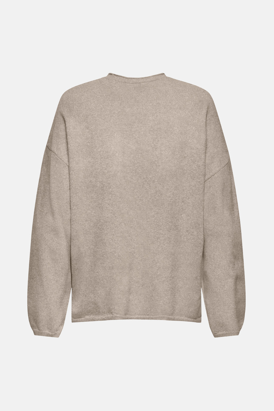 Beige, gebreide trui met lange mouwen.