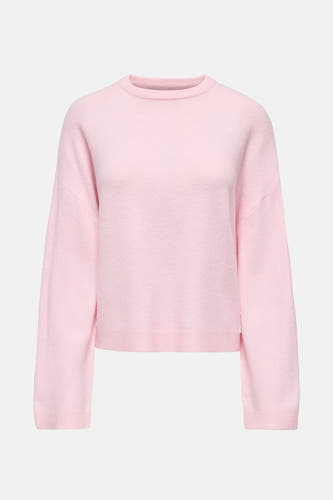 Roze trui met ronde hals van ONLY, effen gebreid materiaal met lange mouwen.