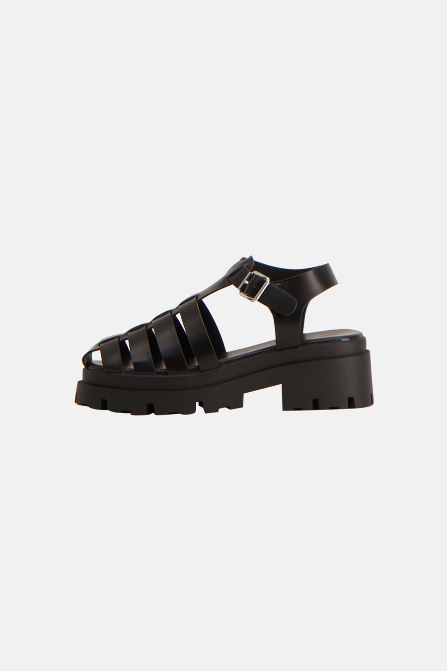 Zwarte sandalen van ONLY, met gekooide bandjes en een gespsluiting.