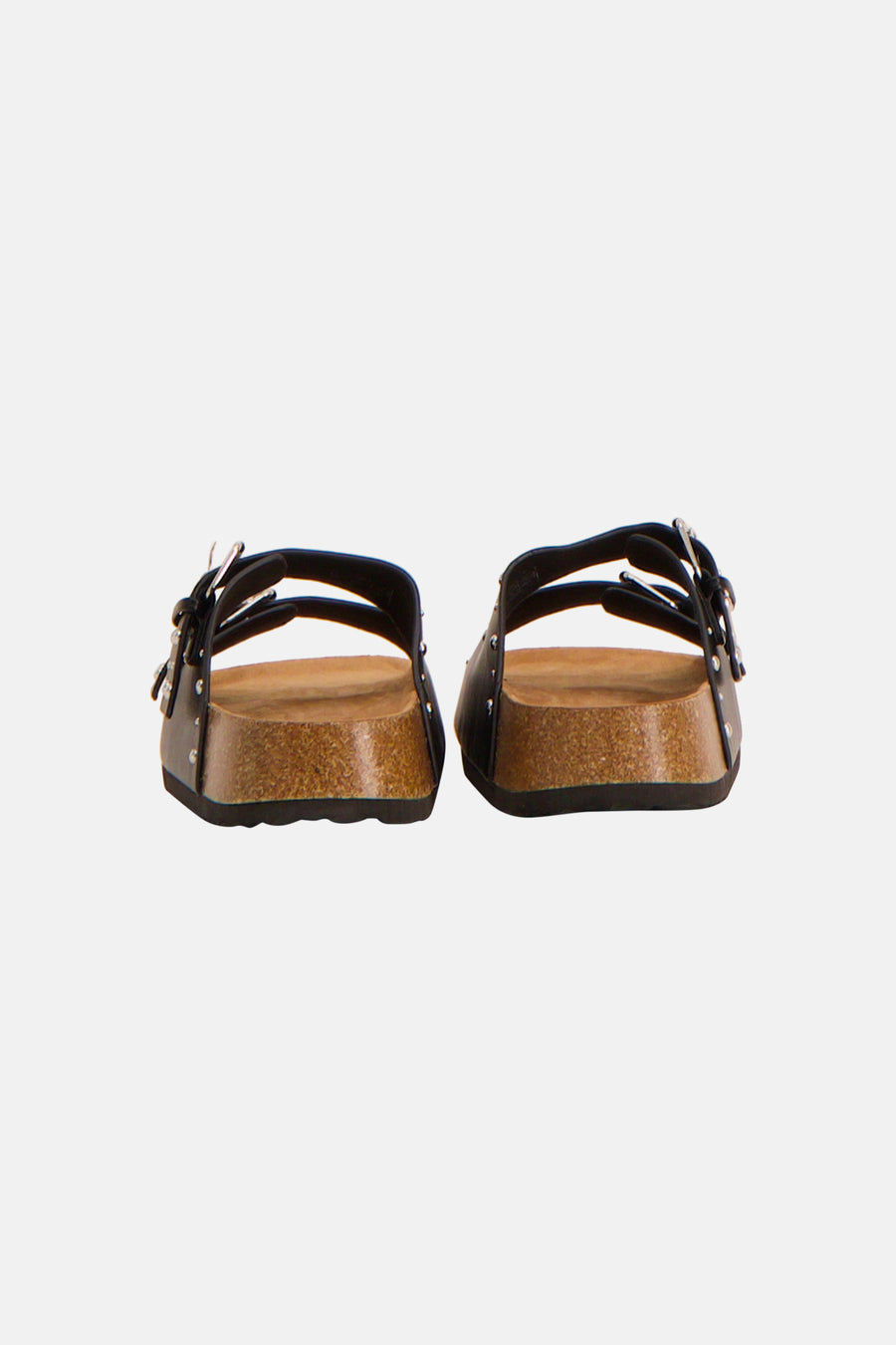 Sandales noires ONLY, à deux brides et clous argentés, vues de dos.