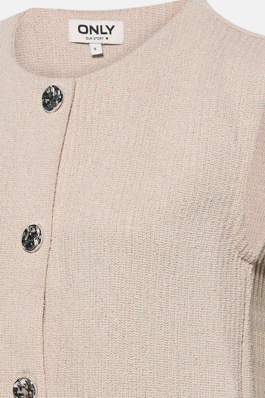 Gilet beige de ONLY, avec boutons décoratifs argentés et une texture subtile.