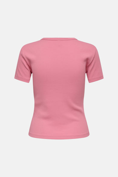 Roze T-shirt met korte mouwen van ONLY, in ribstof.