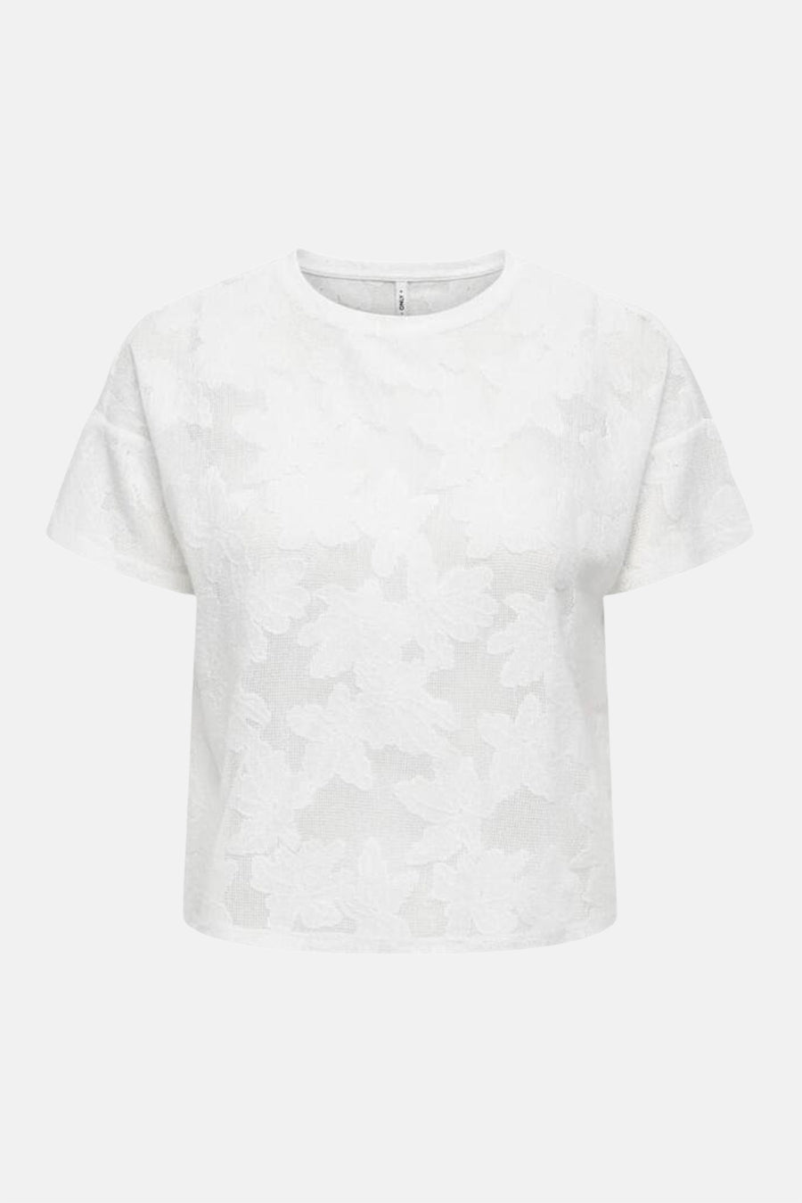 Wit T-shirt van ONLY met een subtiel bloemenpatroon en korte mouwen.
