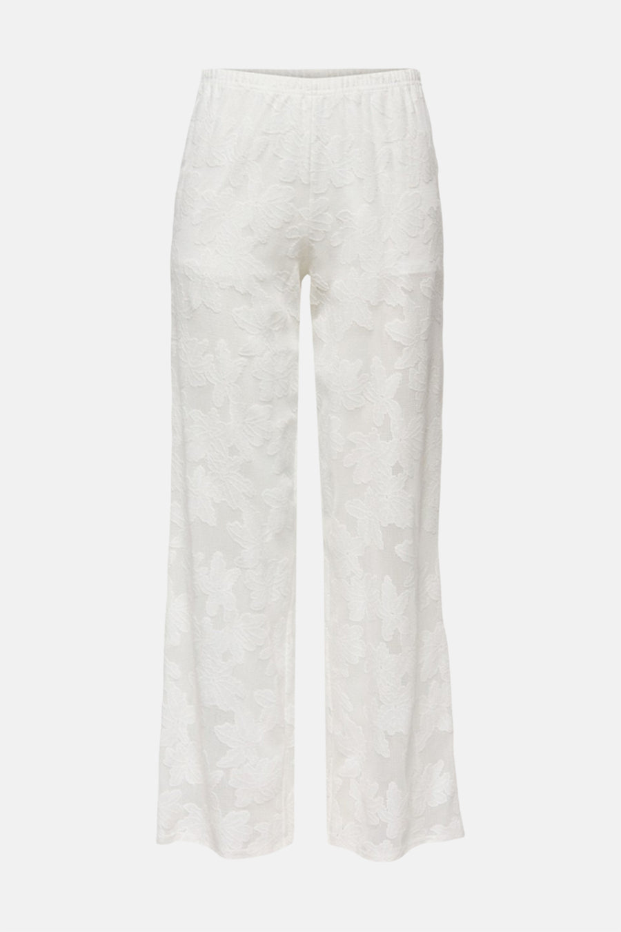 Witte broek van ONLY, met bloemenpatroon en een elastische tailleband.